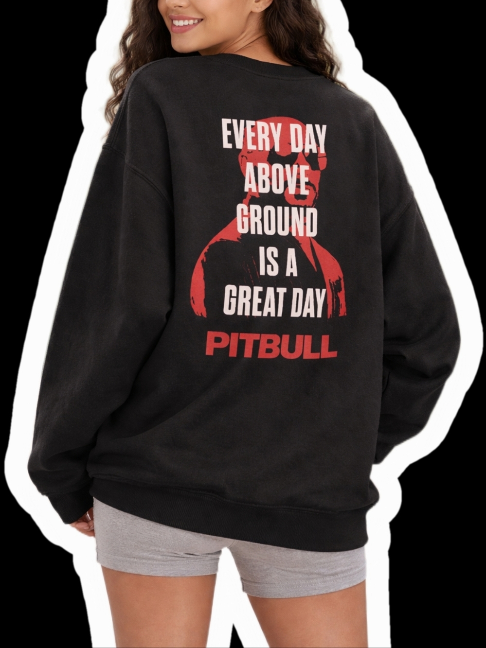 Pitbull Every Day Above Ground Is A Great Day Black Crewneck Sweater for Men